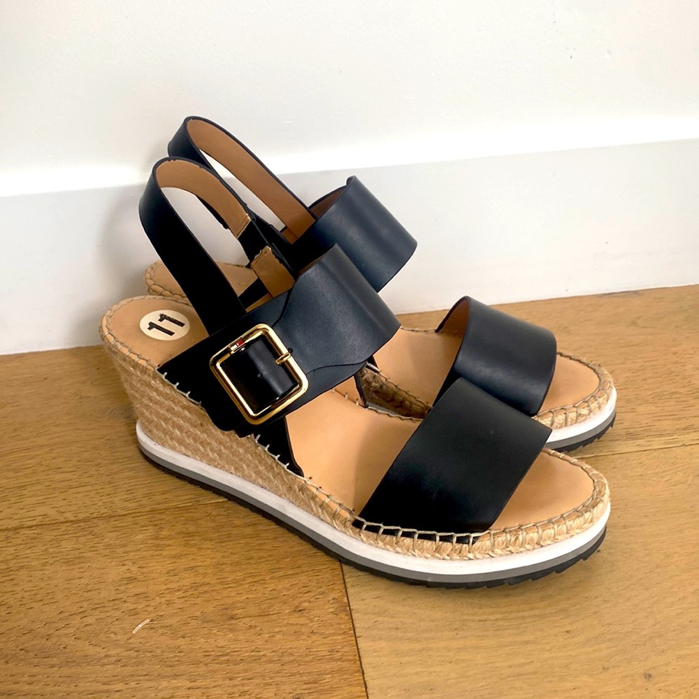 Tommy Hilfiger Black Platform Low Wedge Sandal